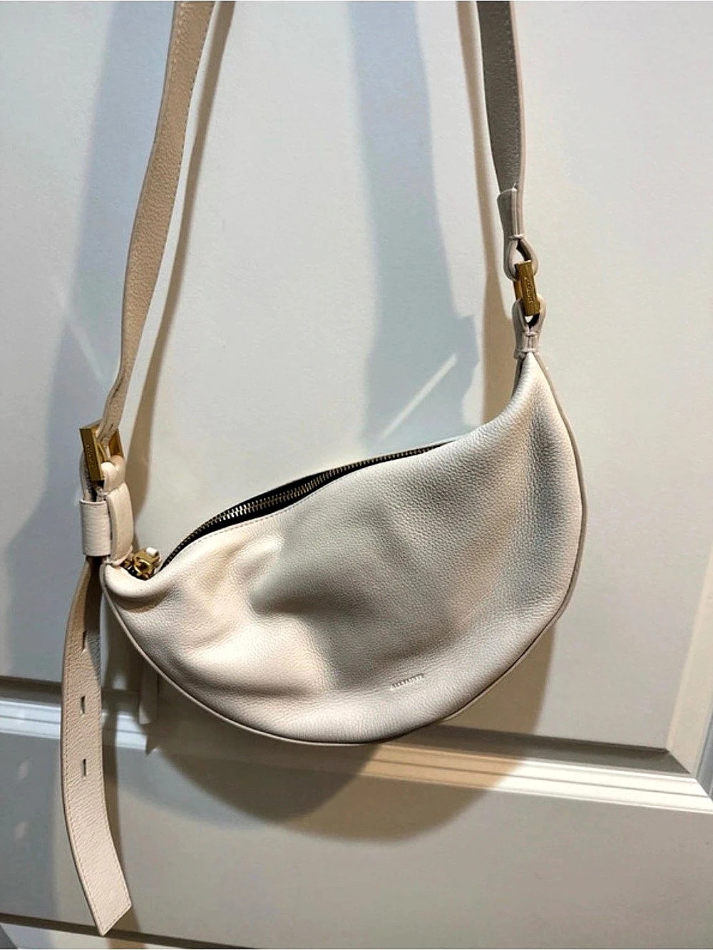 ALLSAINTS Half Moon Leather Crossbody Bag White